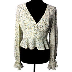 Princess Polly Womens Floral Long Sleeve Blouse Sz S Cottagecore Peplum Peasant